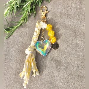 Puffy Heart Keychain Charm Yellow, Rainbow & Gold